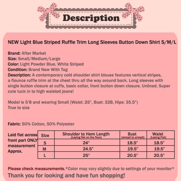 Light Blue Striped Cold Shoulder Ruffle Shirt Top - Picture 7 of 7